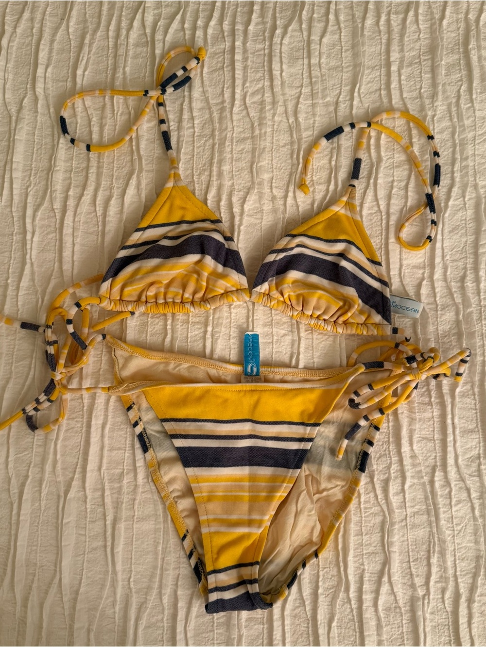 Yellow Striped Triangle Bikini Set